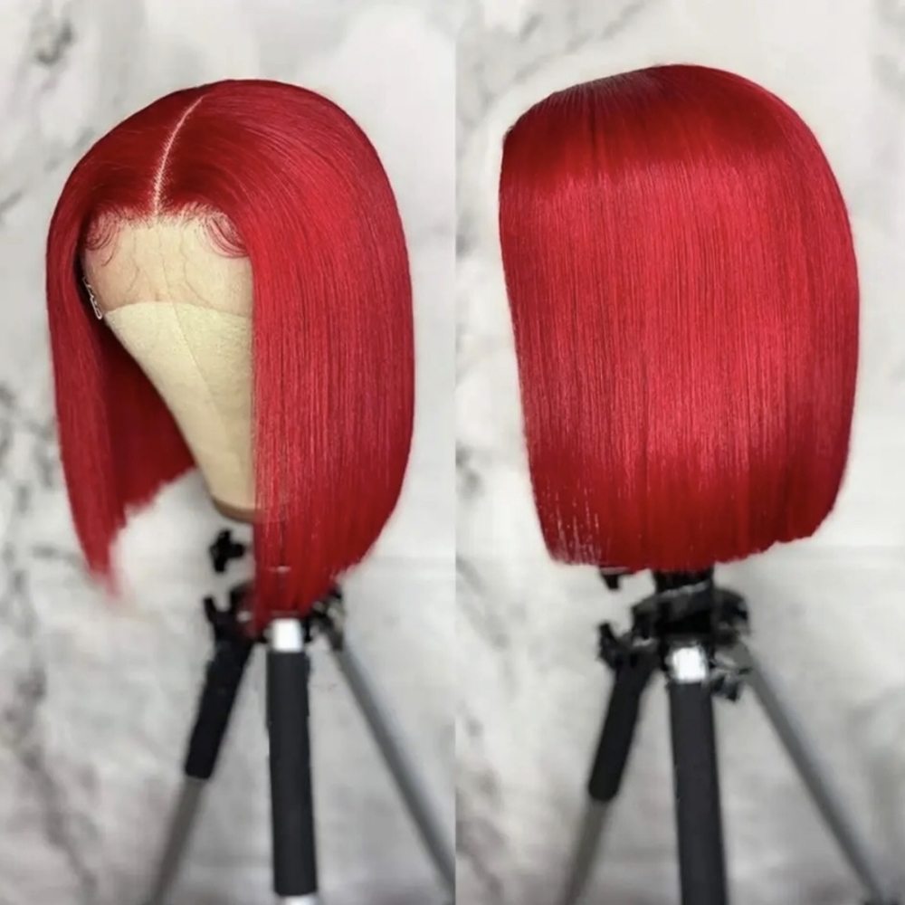 Human Red Short bob Lace wig Brazilian Preplucked